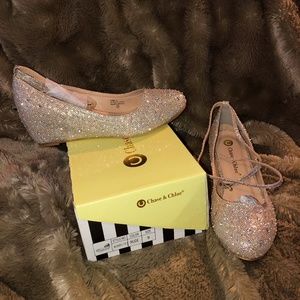 Chase & Chloe Nude Rhinestone low Wedge sz 9